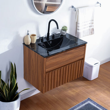 Sherwin Slat Modern Coastal 2-Drawer Wall Mounted Bath Vanity Cabinet Only (Sink Basin Not Included)